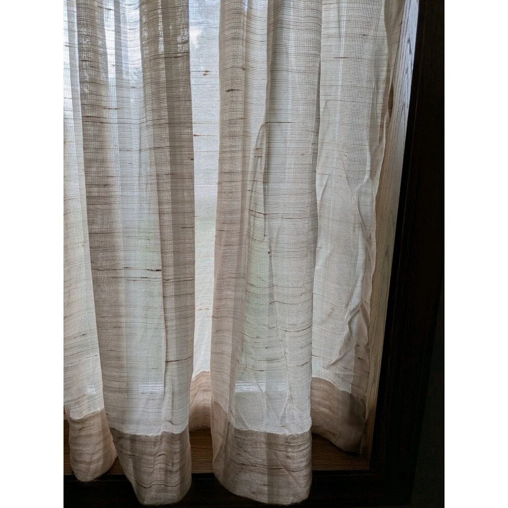 Vintage 40s/50s Weighted Curtains Wide Semi Sheer Pink White Voile Rod Pocket 2